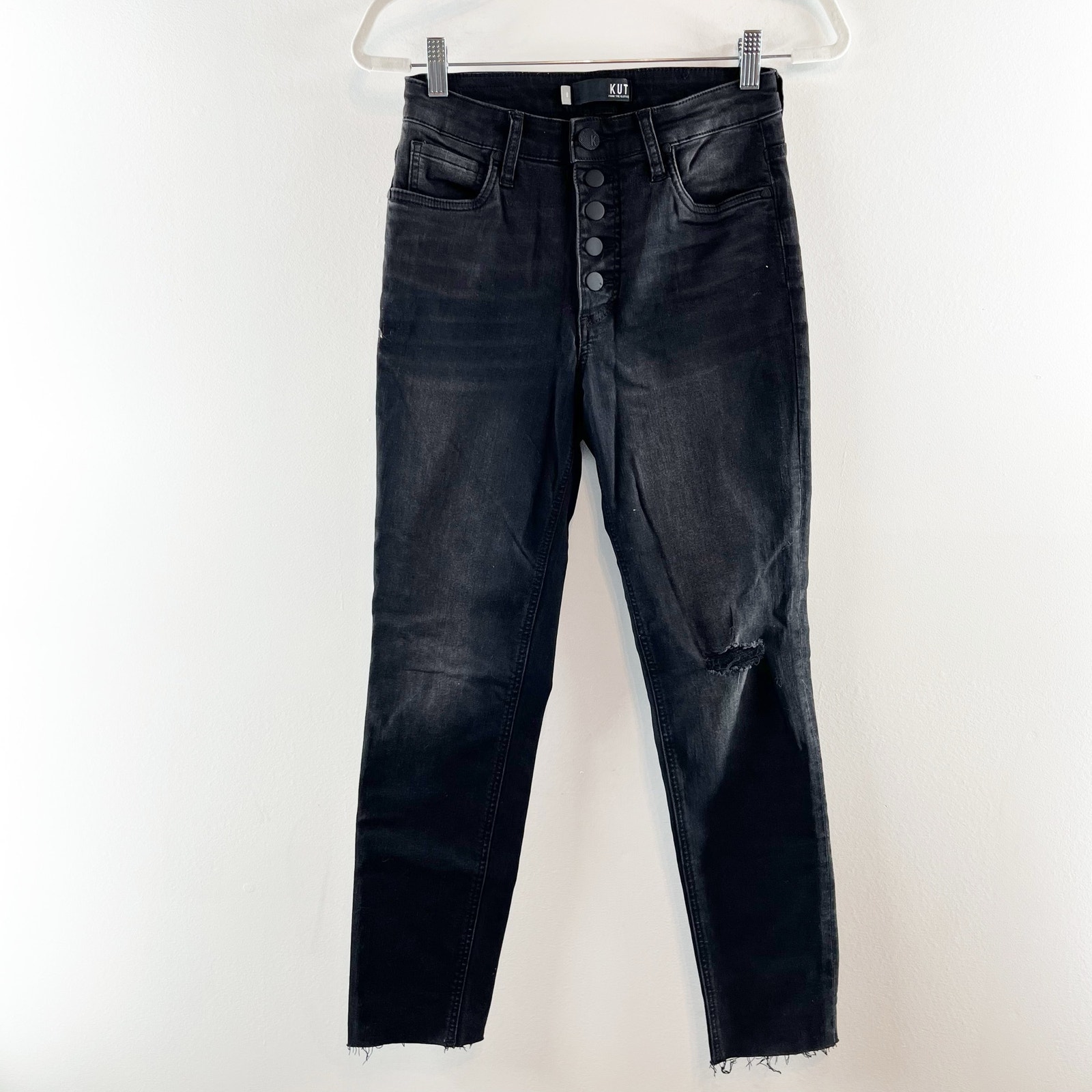 Kut from the Kloth Fab Ab Rachel High Rise Button Fly Mom Jeans Black 0