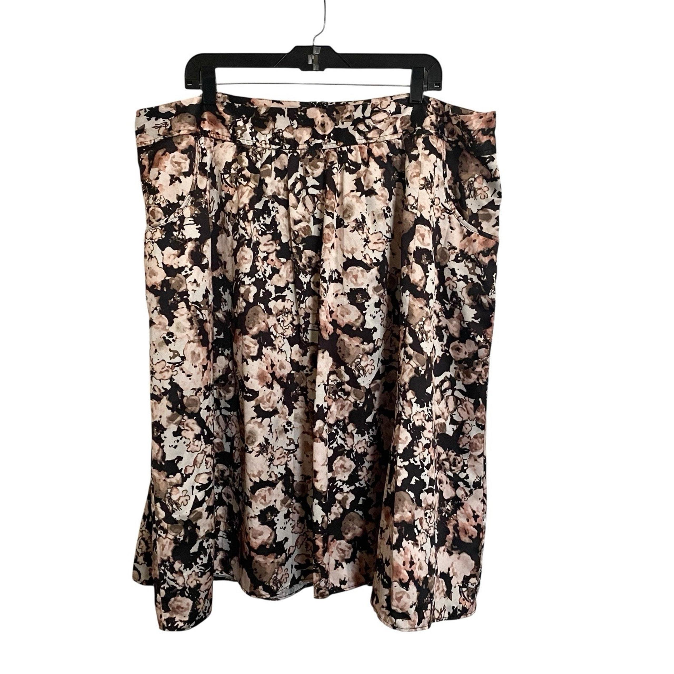 CJ Banks A-Line Midi Knee Skirt Womens 20w Soft Black Pink Brown Cream Pockets