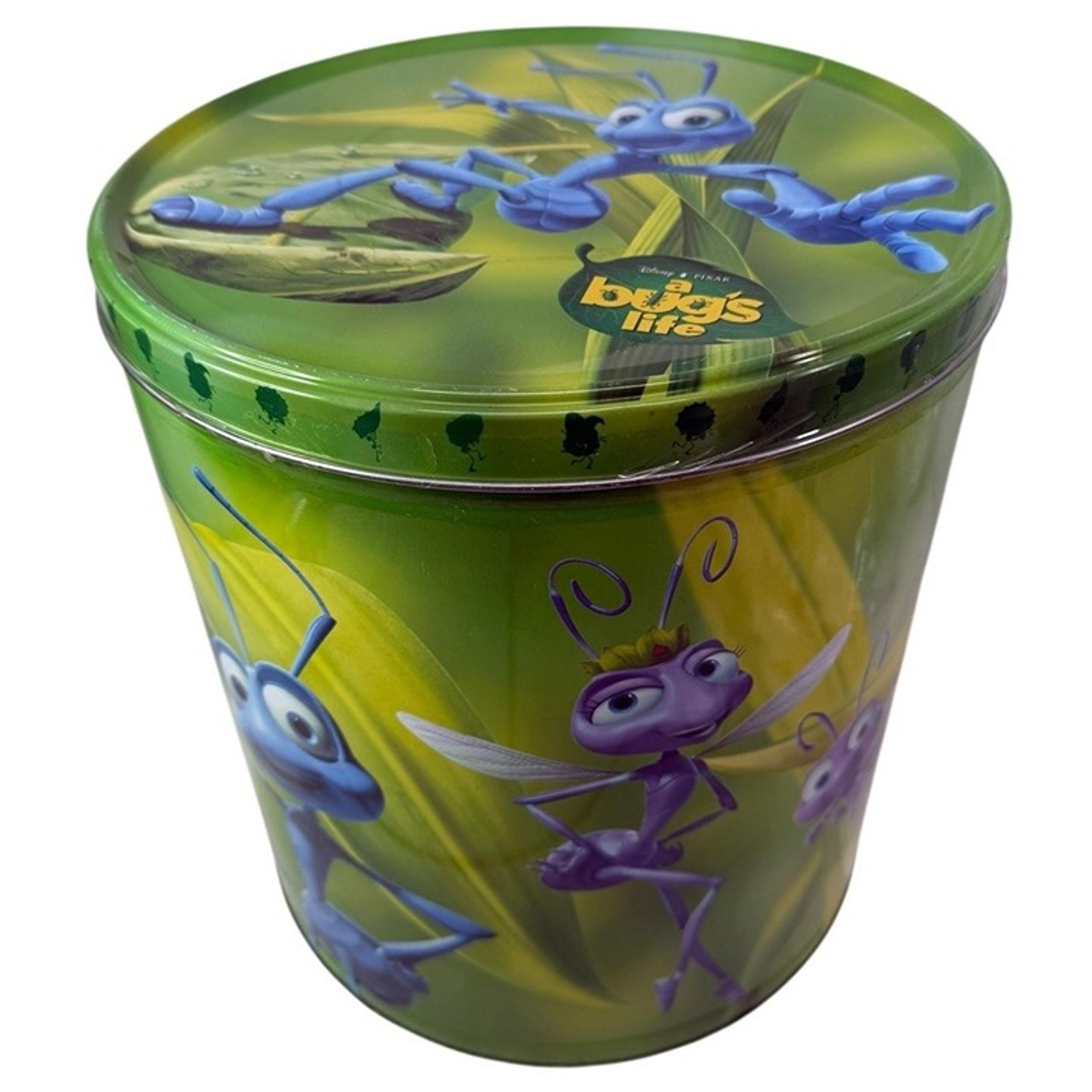 Vintage A Bug's Life Popcorn Tin Disney Pixar Trash Can Storage Houston Foods