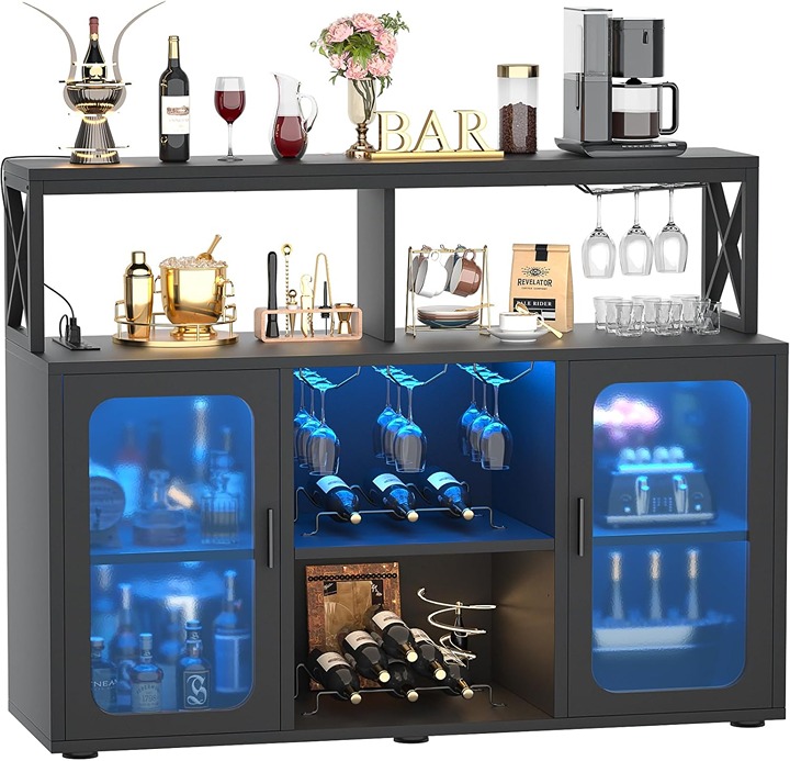 Wine Cabinet with Racks for Home, Kitchen, Black