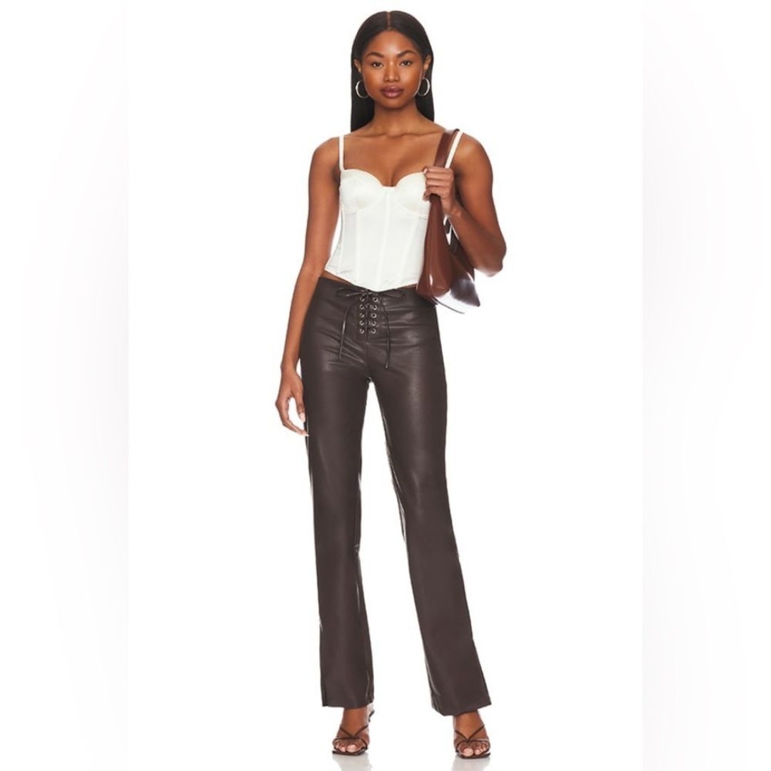 Revolve Supderdown Larissa Lace Up Pants in Chocolate Brown Size Medium