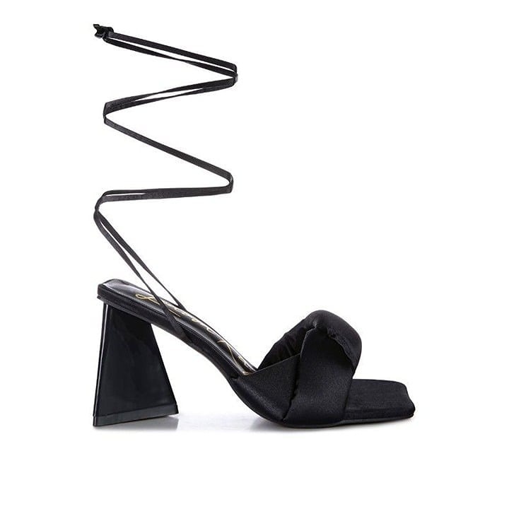 Pristine Knotted Triangular Block Heel Sandals - Black 6, 7, 8, 9, 10