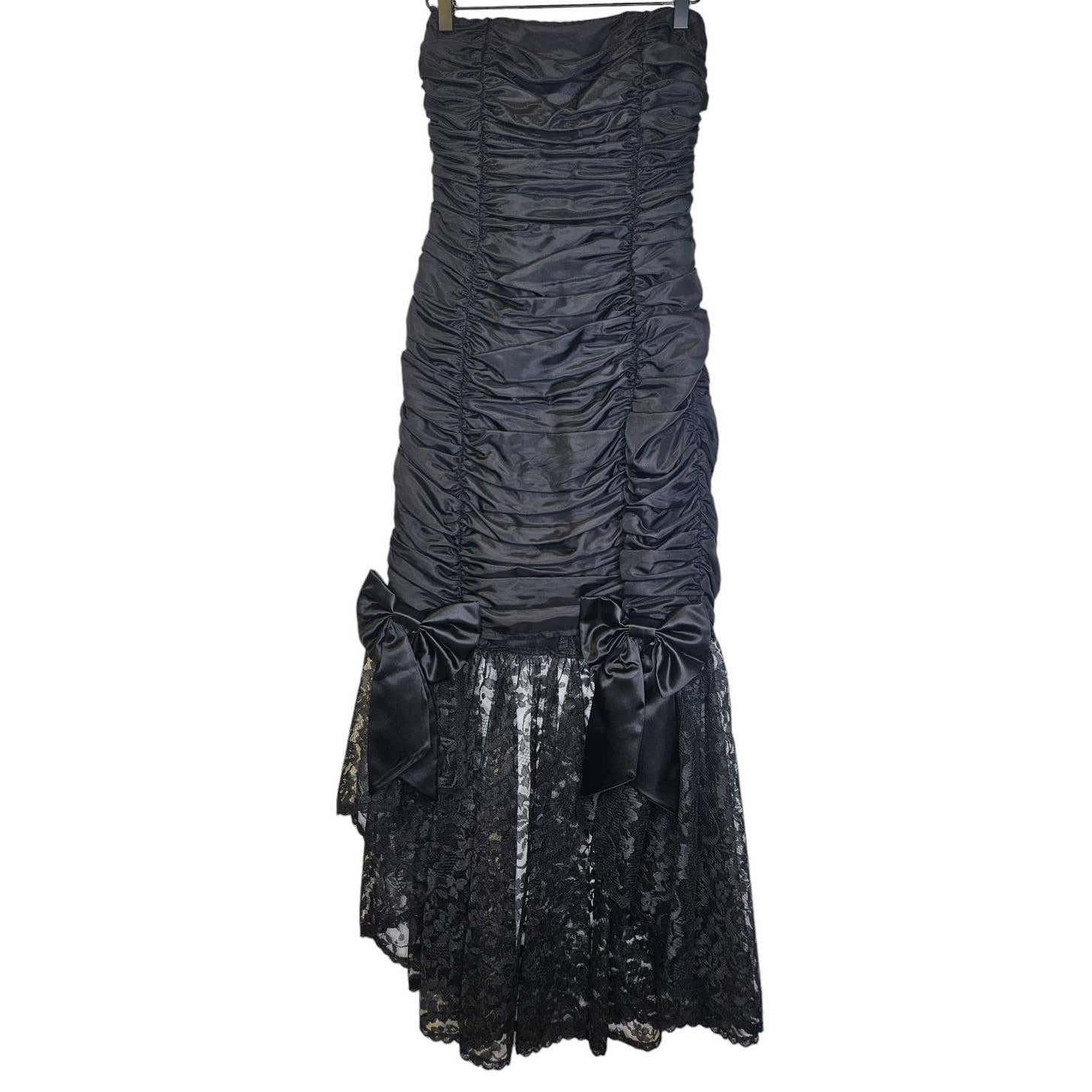 Vintage 80s Gunne Sax S Jessica McClintock Black Whimsygoth Prom Dress Lace Bow