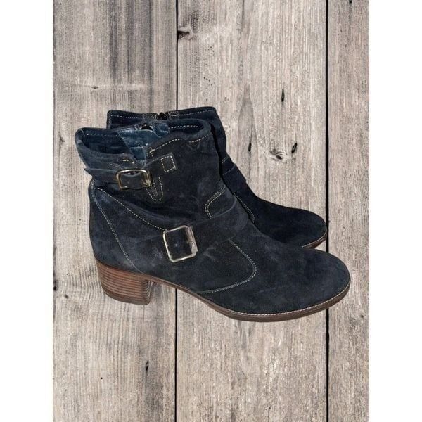 PAUL GREEN Black Suede Romeo Bike Side Zip Double Strap Ankle Boots Women’s 6.5