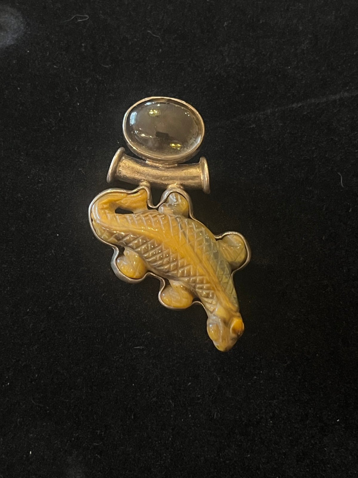 Vintage Sterling Silver Charles Albert Carved Tigers Eye Pendant
