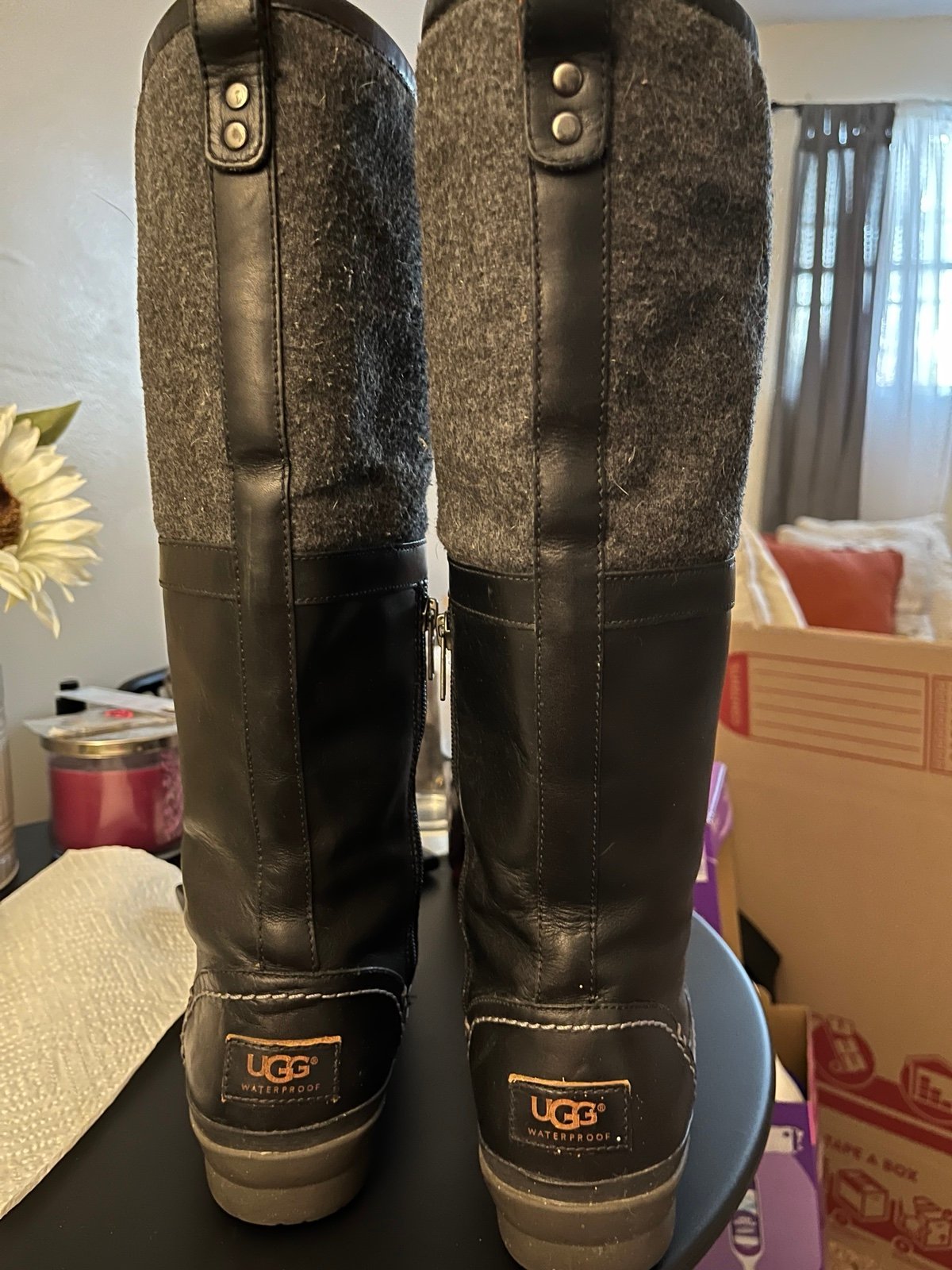 UGG Elsa Tall Black Waterproof Leather Boots