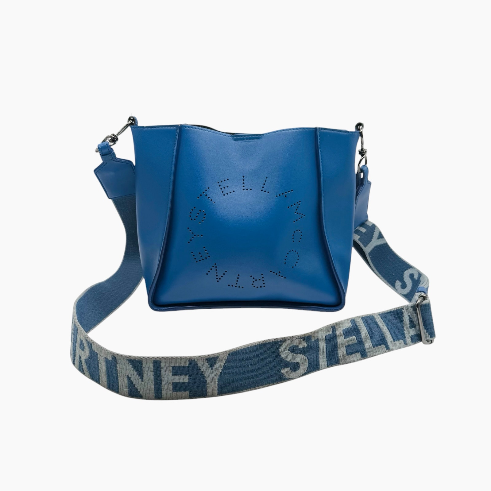 Stella McCartney Mini Perforated Logo Crossbody Bag Blue