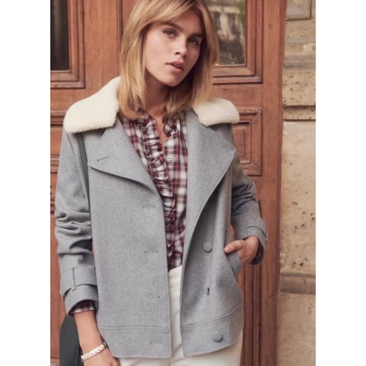 Like NU Sezane Hamptons wool Coat grey SZ40 bust 42 US8