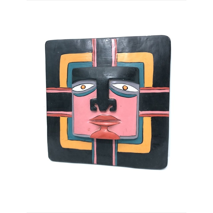 Vintage Laurel Burch Tribal Aztec/Mayan Wood Wall Hanging Face Mask 11.2”x11.5”