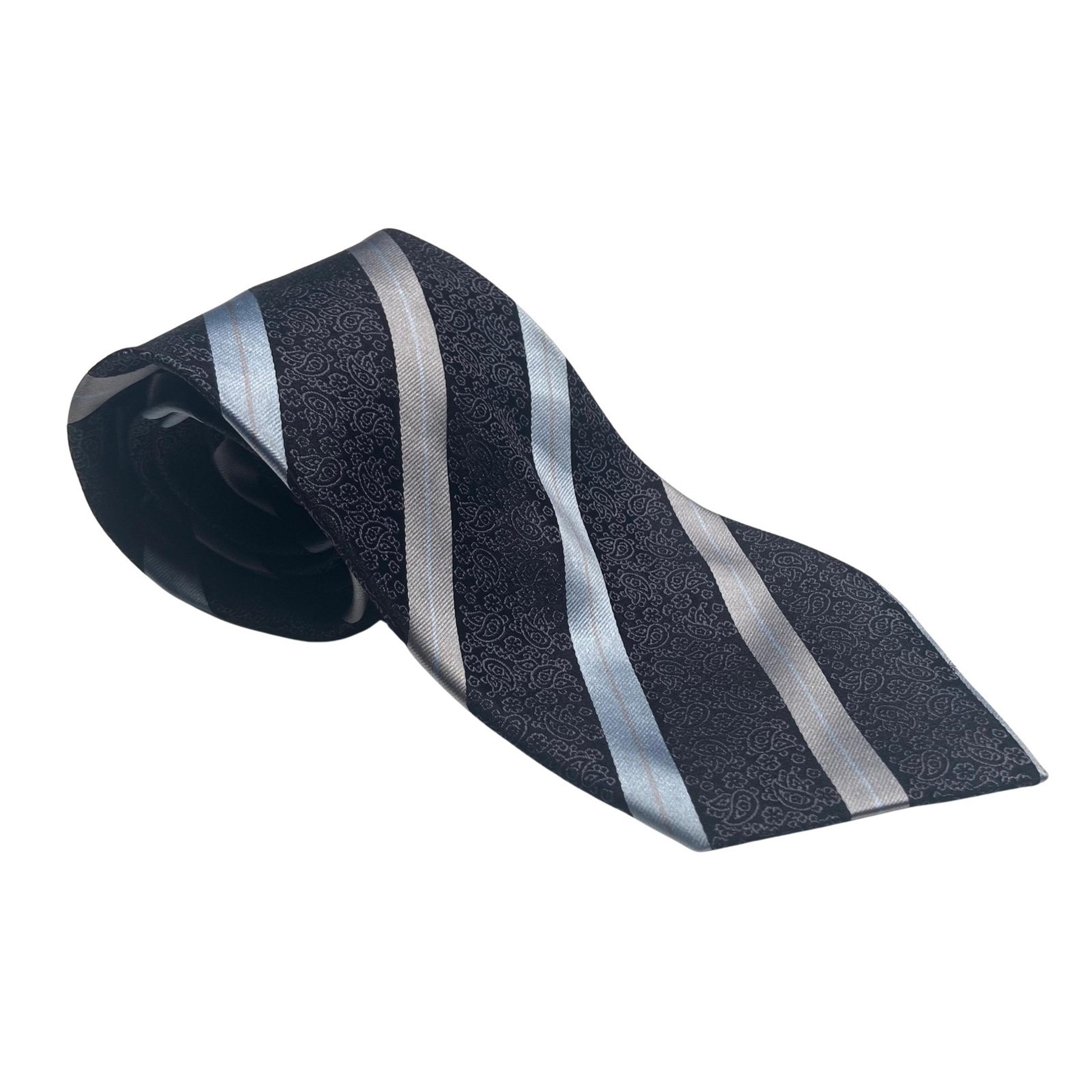 SEAN JOHN 100% Mens Silk Tie Black Silver Striped Paisley Necktie Mens Ties NEW
