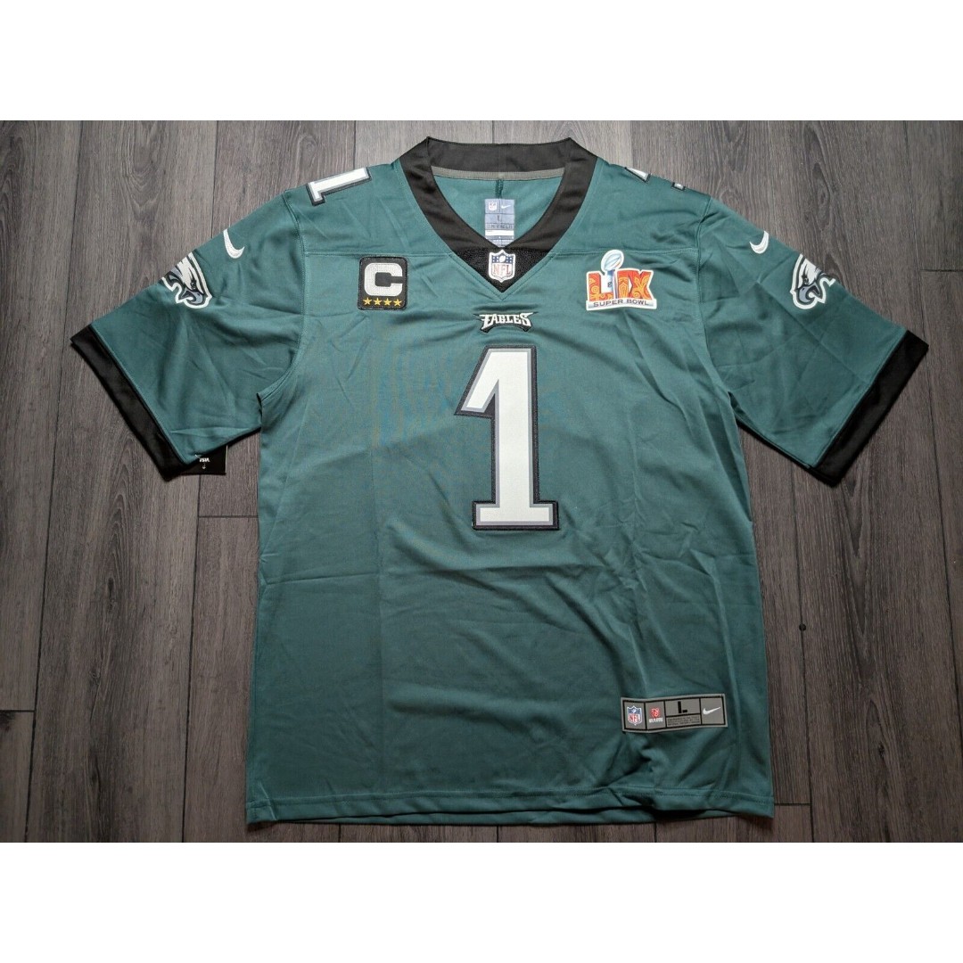 Jalen Hurts #1 Philadelphia Eagles 2025 Super Bowl Patch Stitched Jersey Large