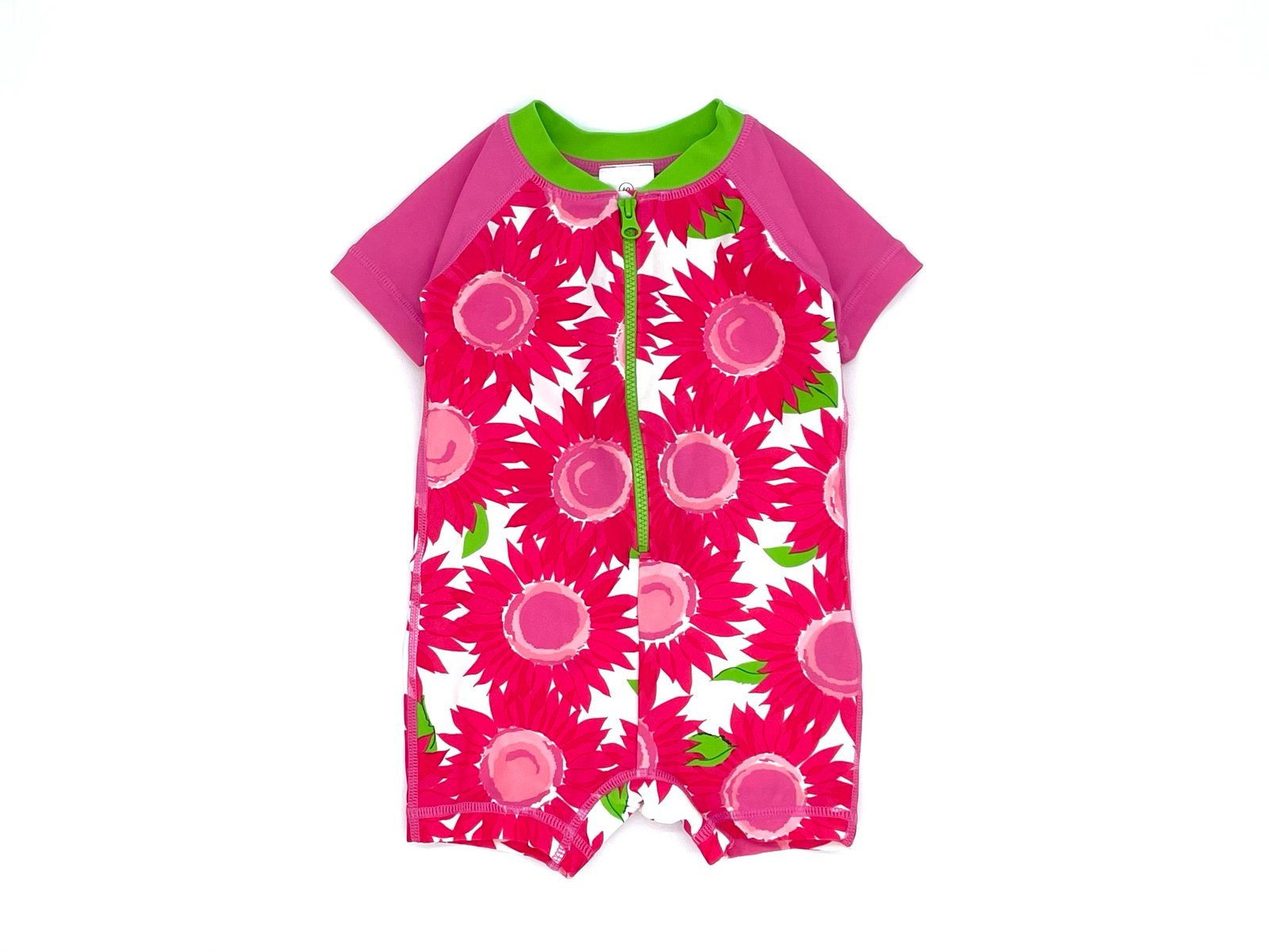EUC Hanna Andersson Floral Short Sleeve Rash Guard Swimsuit in Pink 3-6M