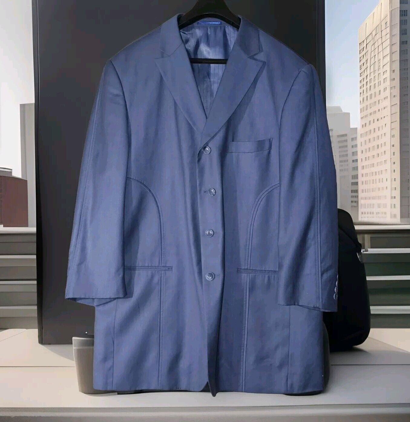 EJ Samuel 3-Button Suit Jacket Mens 46R Cool Gray Sport Coat Blazer Long Crisp