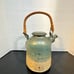 Vintage Studio Pottery Stoneware Teapot Green Beige Signed S Lopez