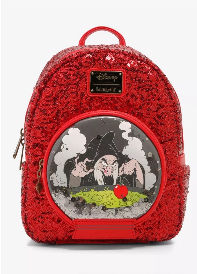 Loungefly Snow White And The 7 Dwarfs Evil Queen Snow Globe Sequin Backpack NWT!