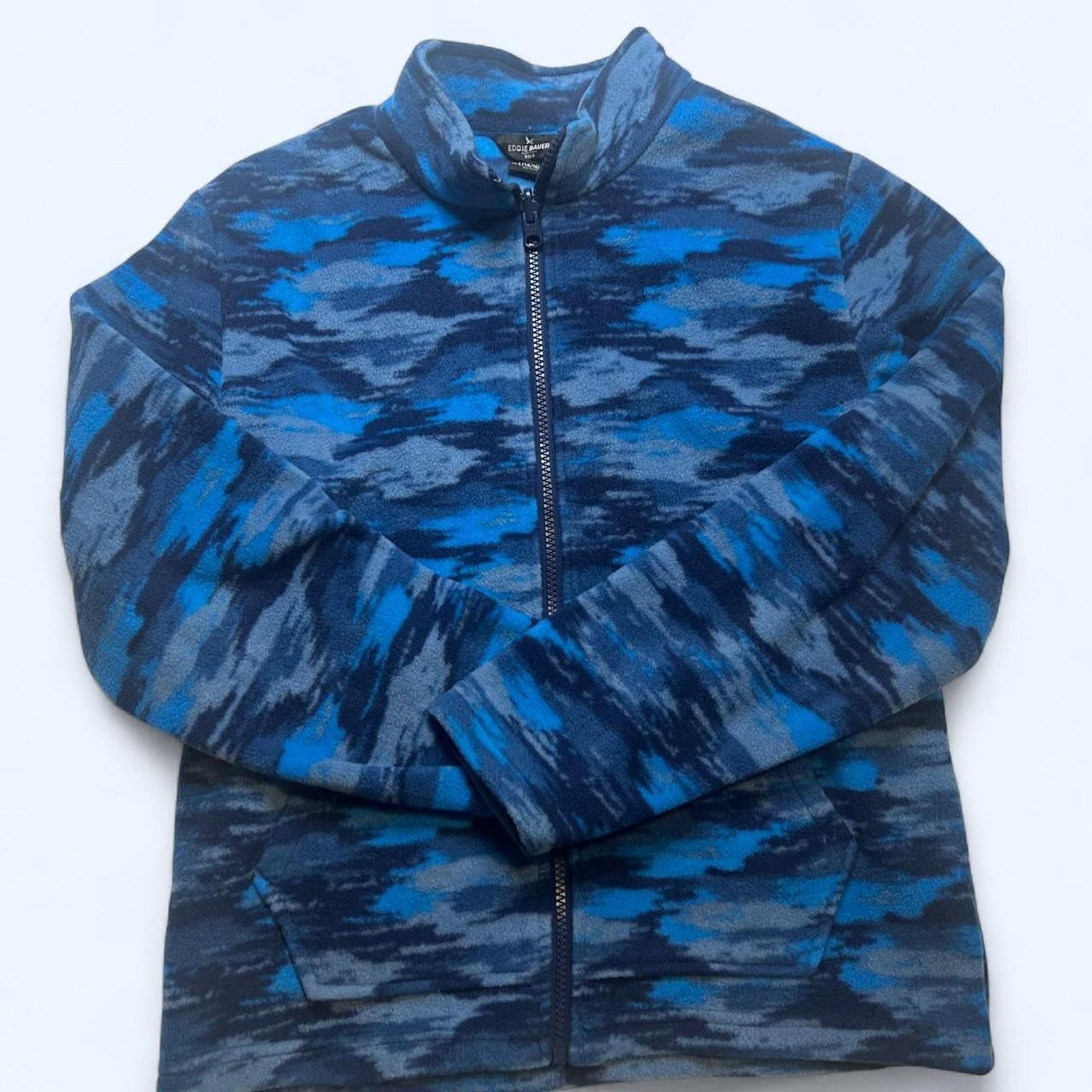 Eddie Bauer Mens Fleece Camo Blue Jacket Large 14/16 EUC