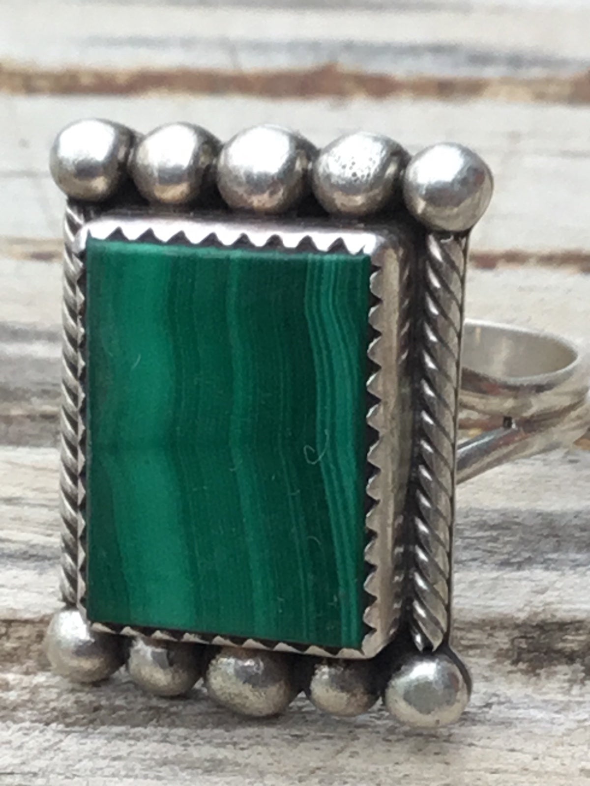 Vintage sterling silver and malachite ring…signed “A”