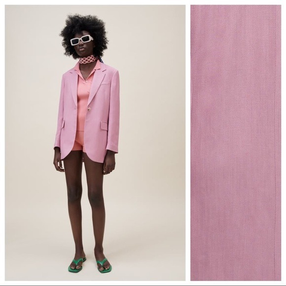 NWT. Zara Pink Straight Cut Linen Blend Single Breasted Blazer/Jacket. Size S.