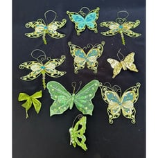 Stunning Heavy Glitter Christmas Ornament Lot Dragonflies & Butterflies -CH1