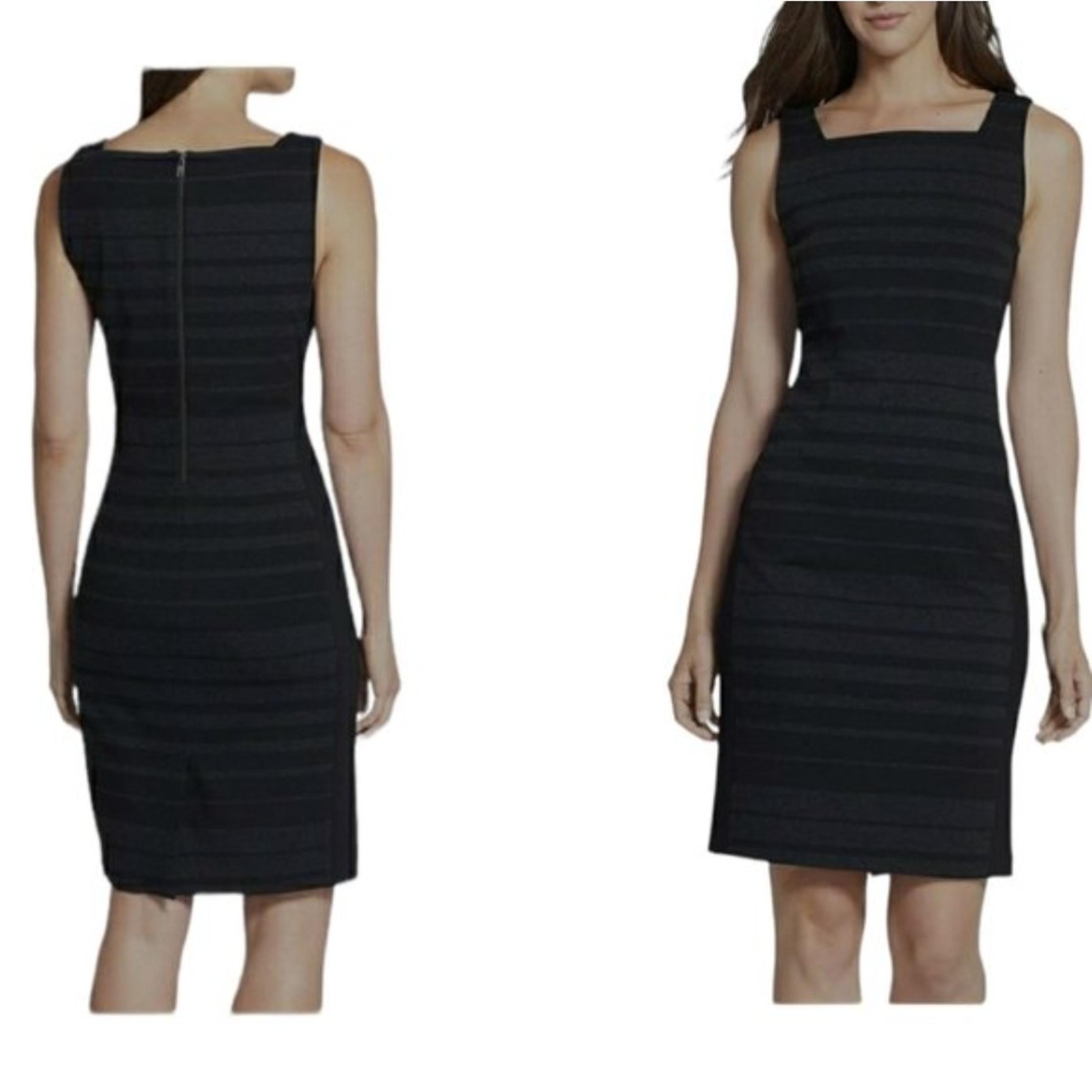 NWT Eileen Fisher Square Neck Knee Length Charcoal Striped Career Dress 12
