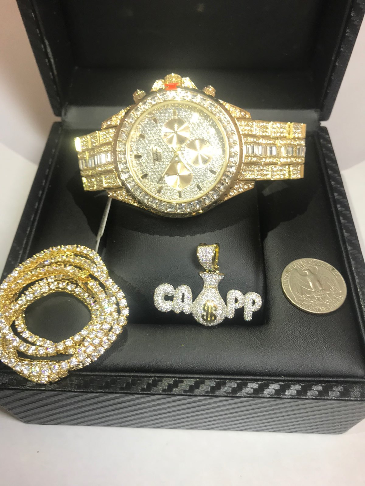 14K GOLD PLATED ICED OUT DIAMOND SIMULAT