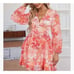 Floral V Neck Long Sleeve Tiered Mini Dress