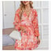Floral V Neck Long Sleeve Tiered Mini Dress