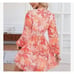 Floral V Neck Long Sleeve Tiered Mini Dress