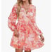 Floral V Neck Long Sleeve Tiered Mini Dress