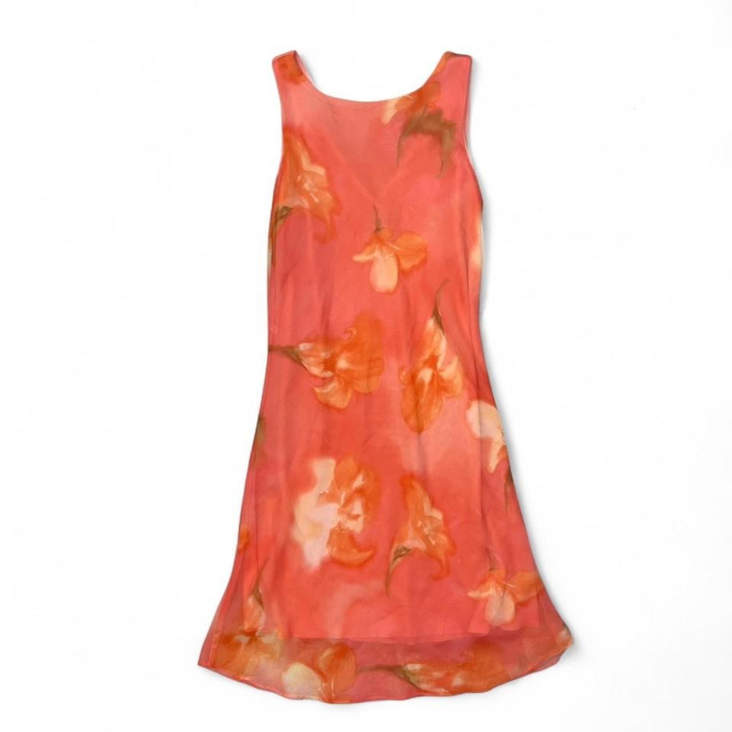 Vintage 90s Alyn Paige Orange Floral Midi Dress XS Small Fairy Cottage Romantic