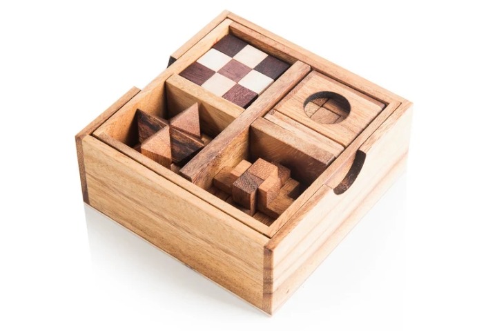 The Engineer mechanical puzzles set - 5 wooden brain teaser, birthday gift,