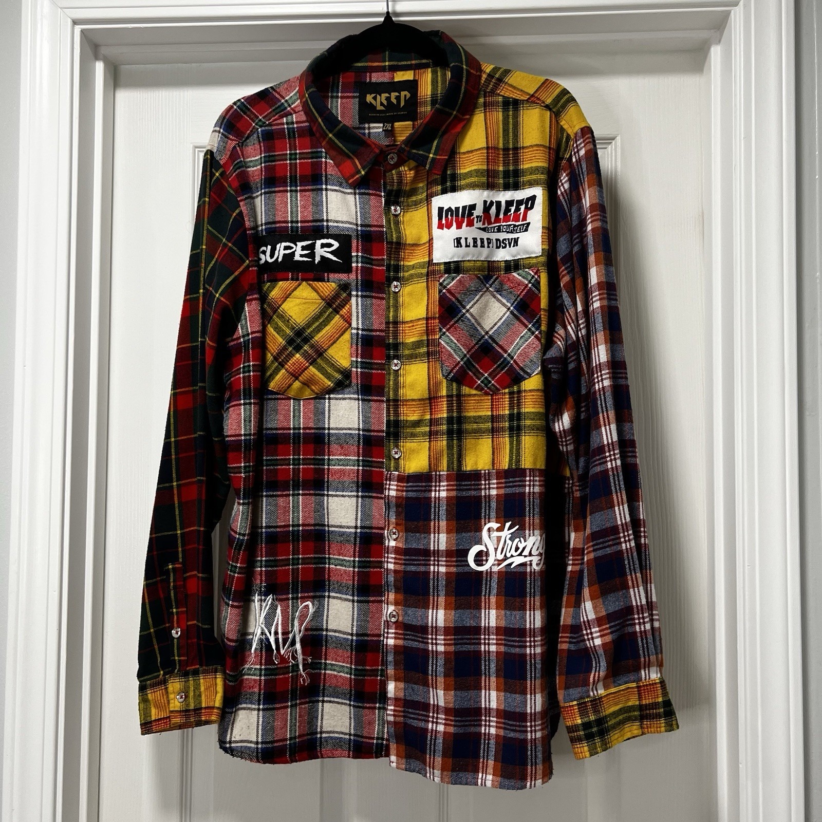 Kleep long sleeve multi colored plaid button up collard shirt 2XL streetwear