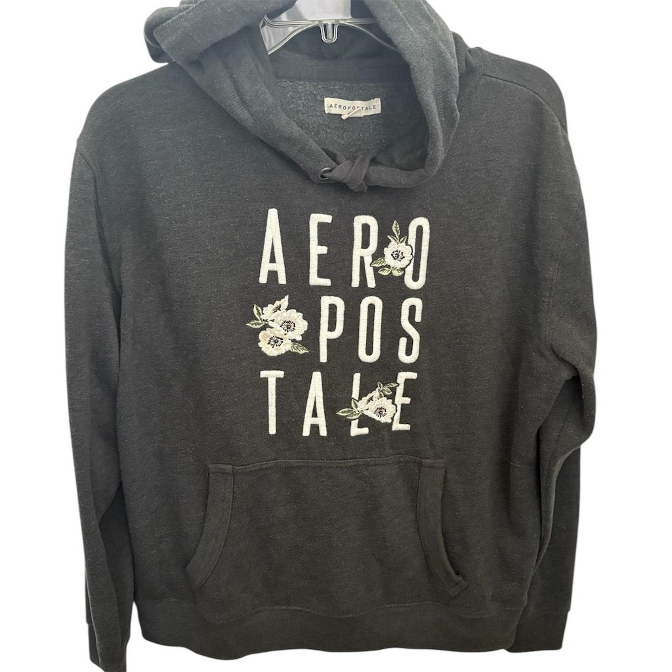 Aeropostale Women's Floral Pullover Hoodie Gray Size L