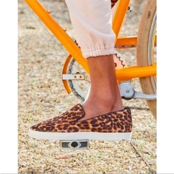 Birdies The Swift Leopard Print Calf Hair Leather Slip On Sneakers Size 8