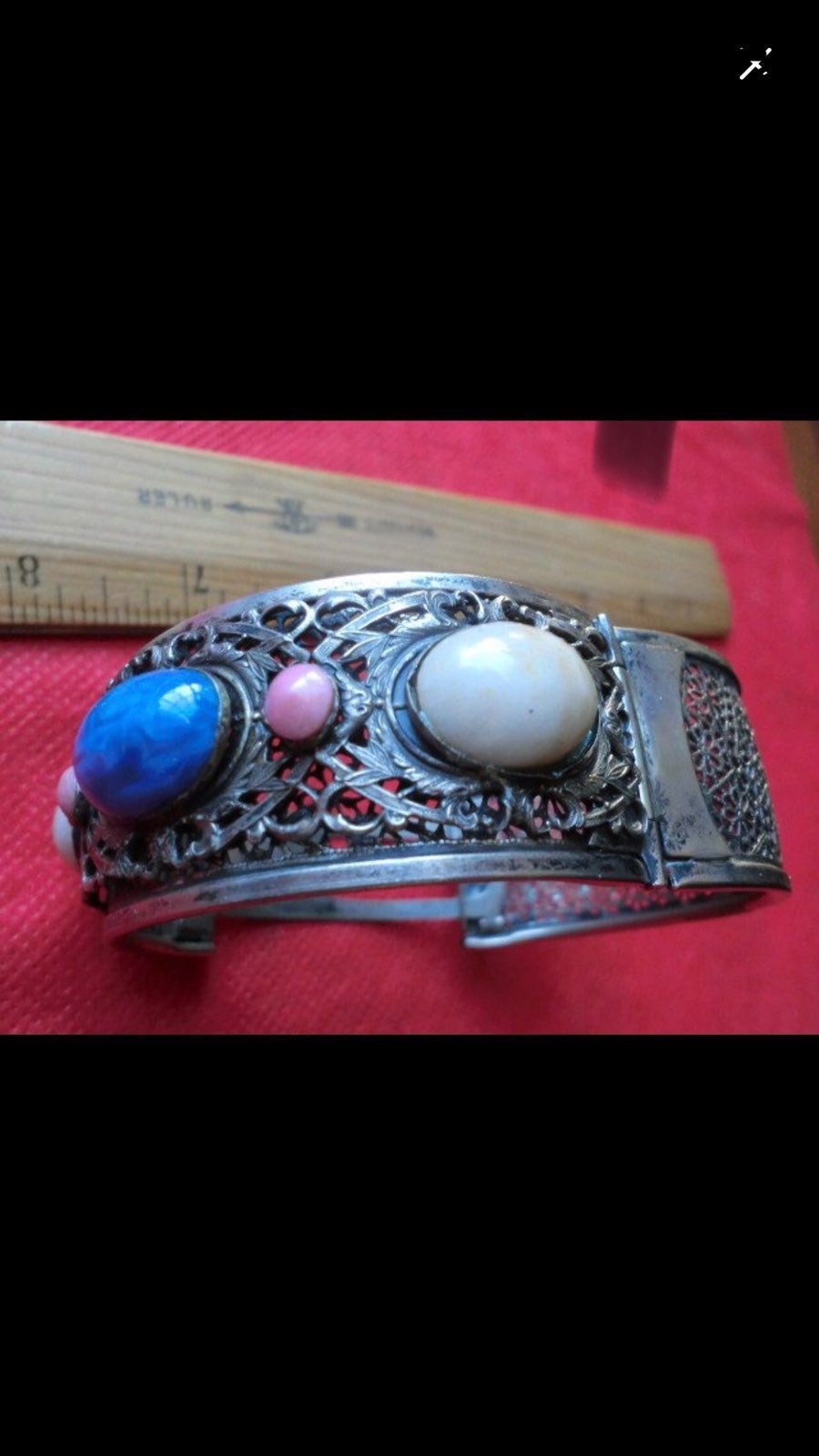 Chinese Silver Bracelet W/Jade Stones