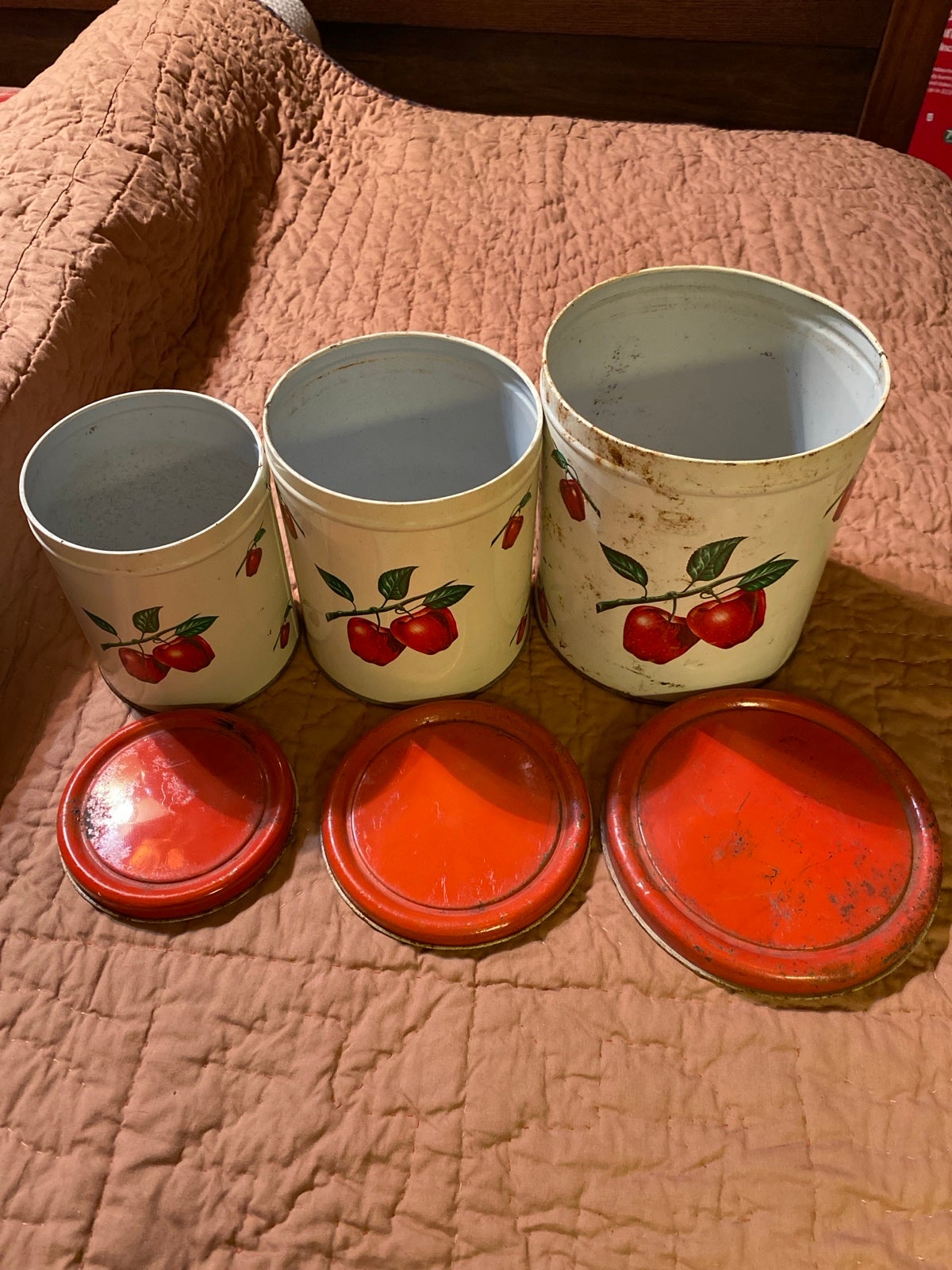 Vintage Set of 3 Apple Canisters