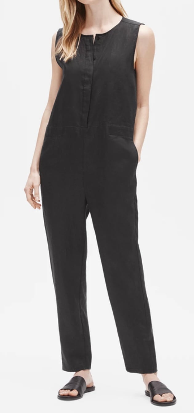 Eileen Fisher Organic Linen Round Neck Jumpsuit Black size Small