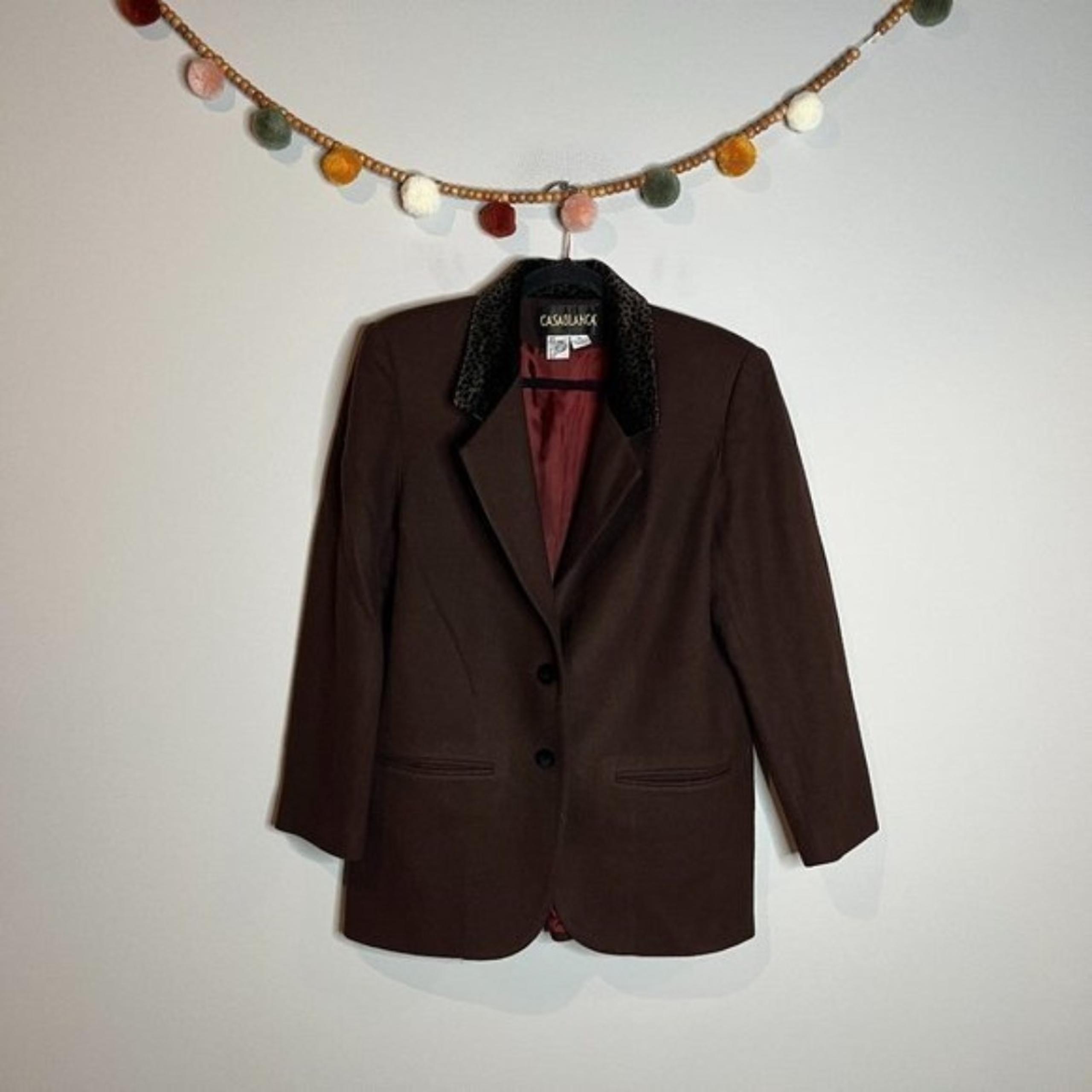 Vintage brown wool leopard cheetah print collar blazer