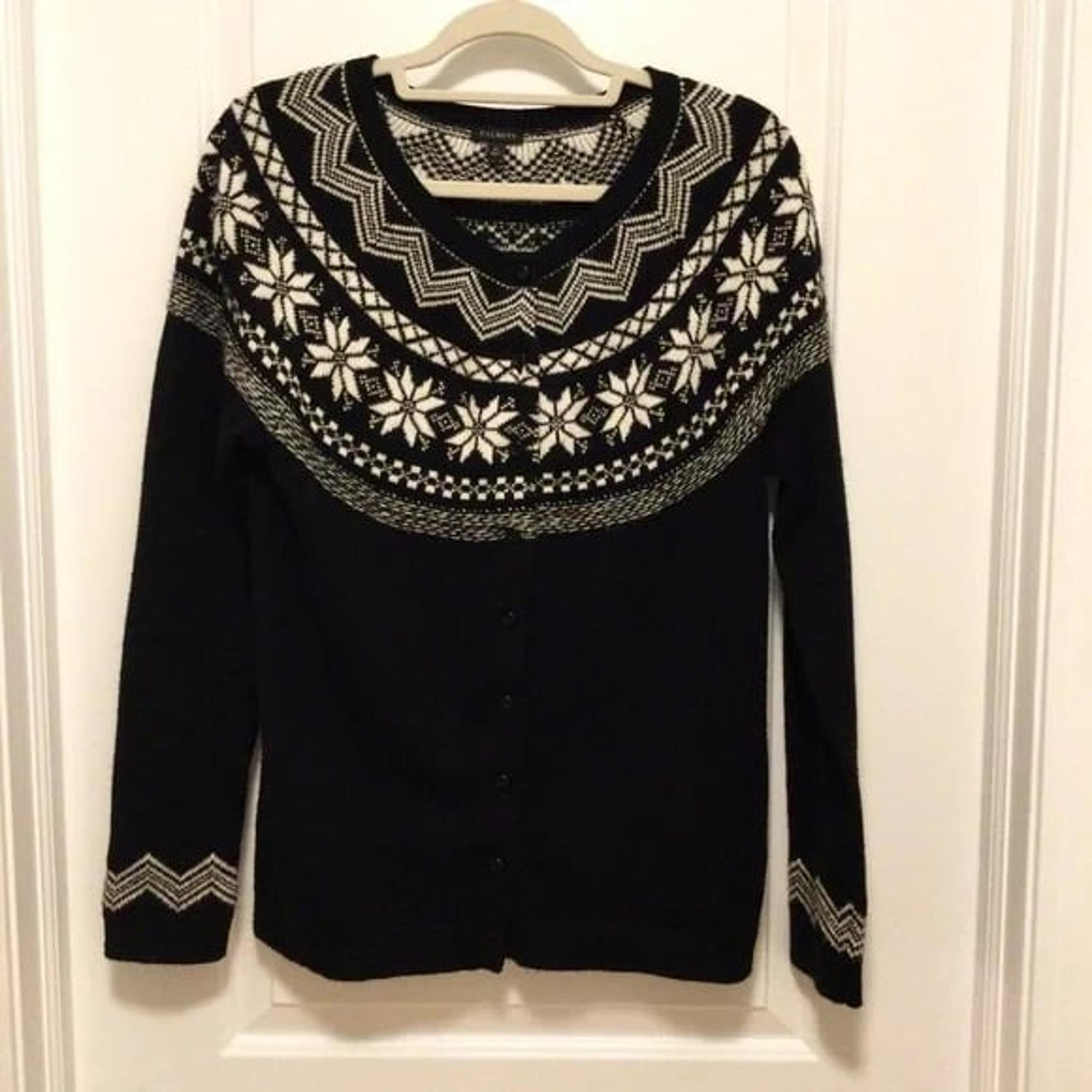 Talbots Black and White Fair Isle Cardigan - Size M