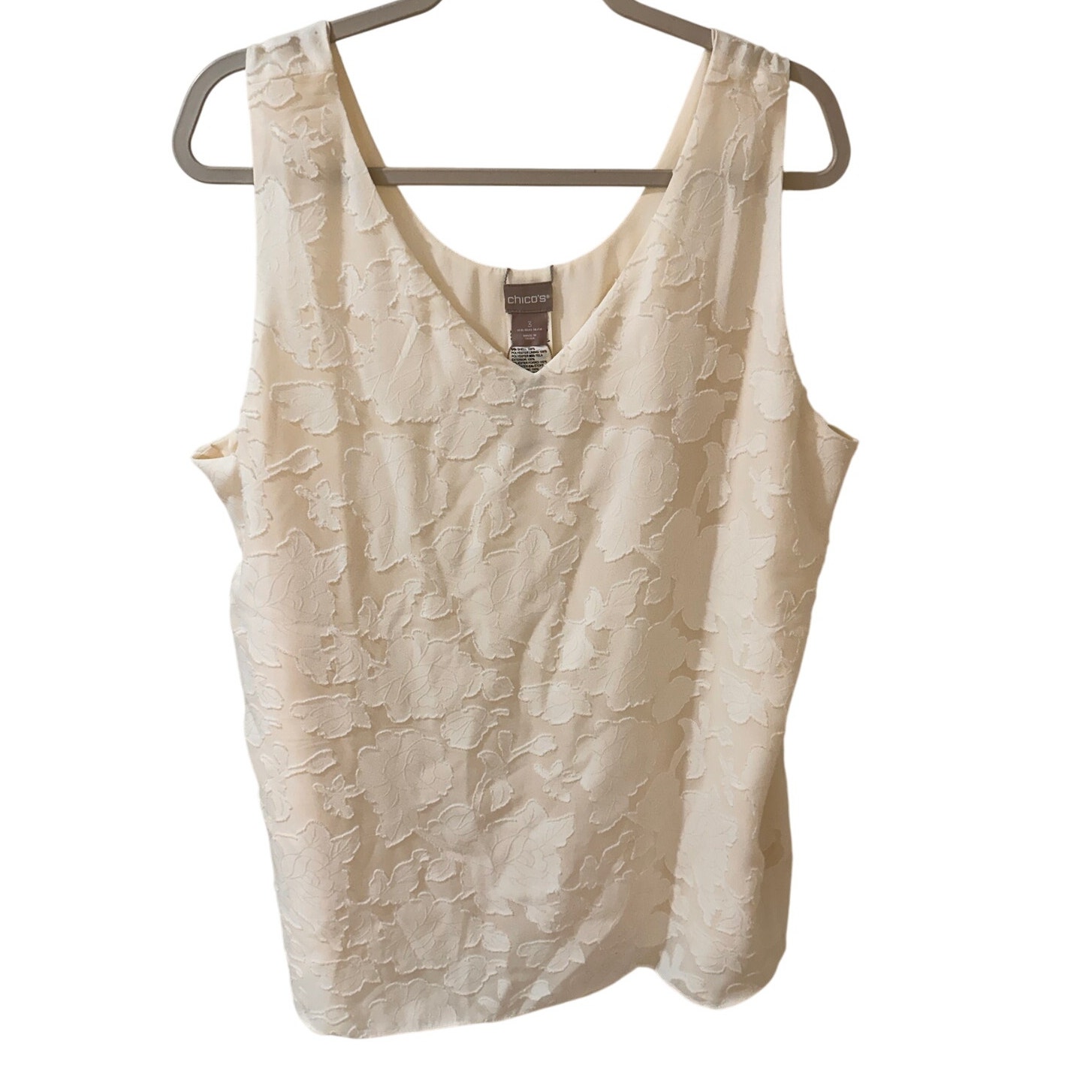 Chico's Floral Double Layer Chiffon Tank Off White NWOT, size 3 US 16/18