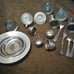 Antique Aluminum Picnic 19 Piece Set Plates Eggs Cups Silverware Plus