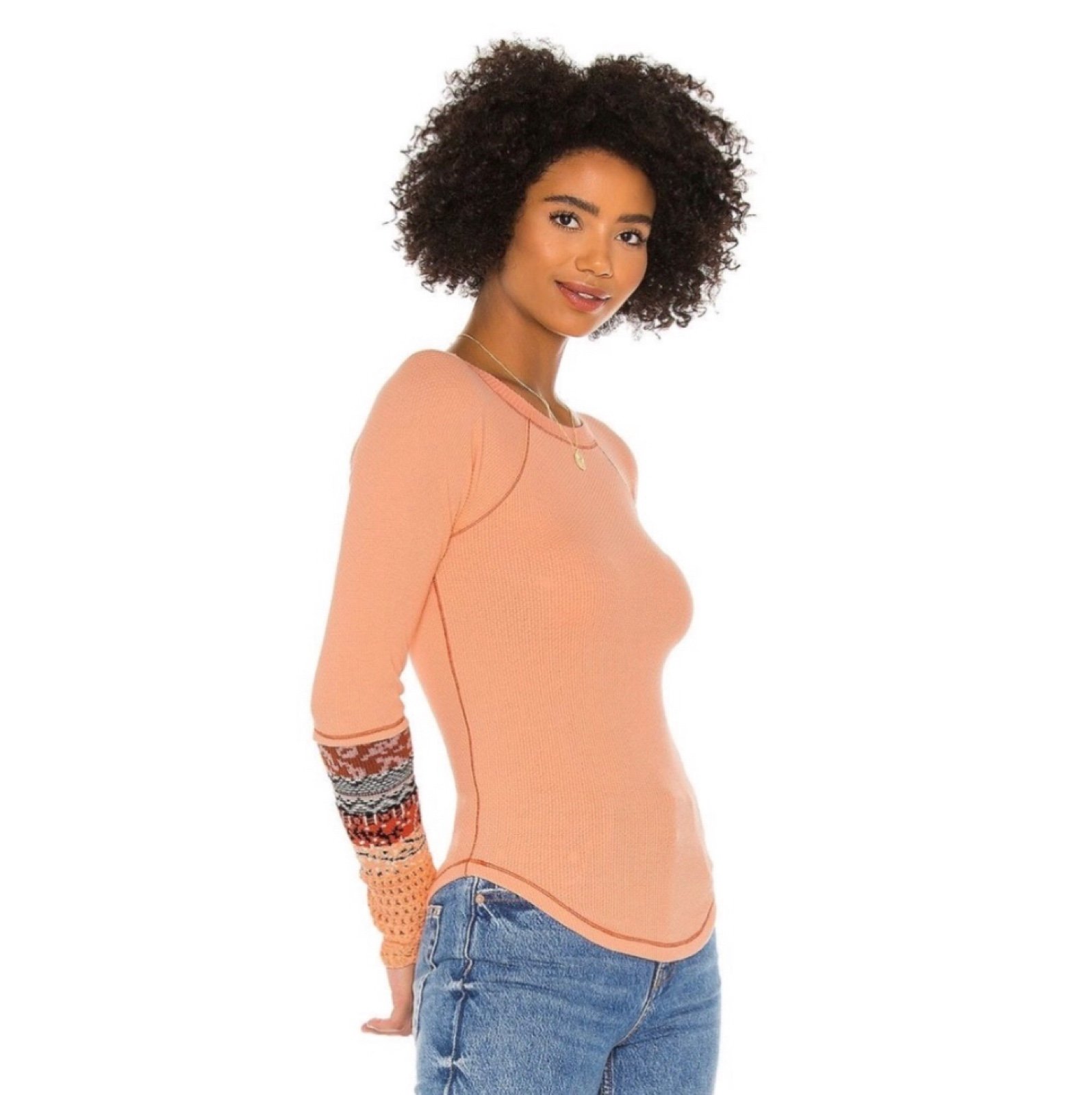 Free People In The Mix Jacquard Cuff Top In Desert Orange