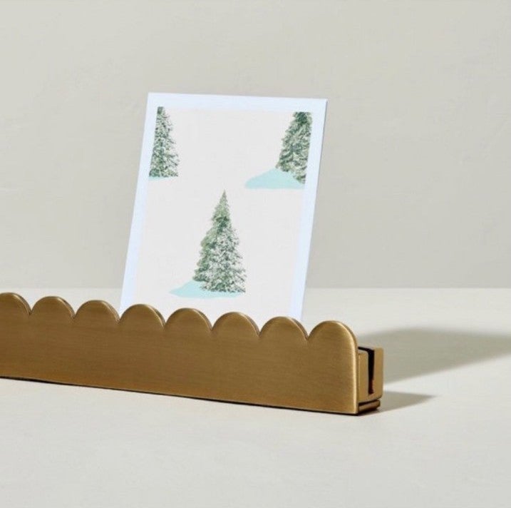 Hearth and Hand Scalloped Christmas Card Holder Antique Brass 22”