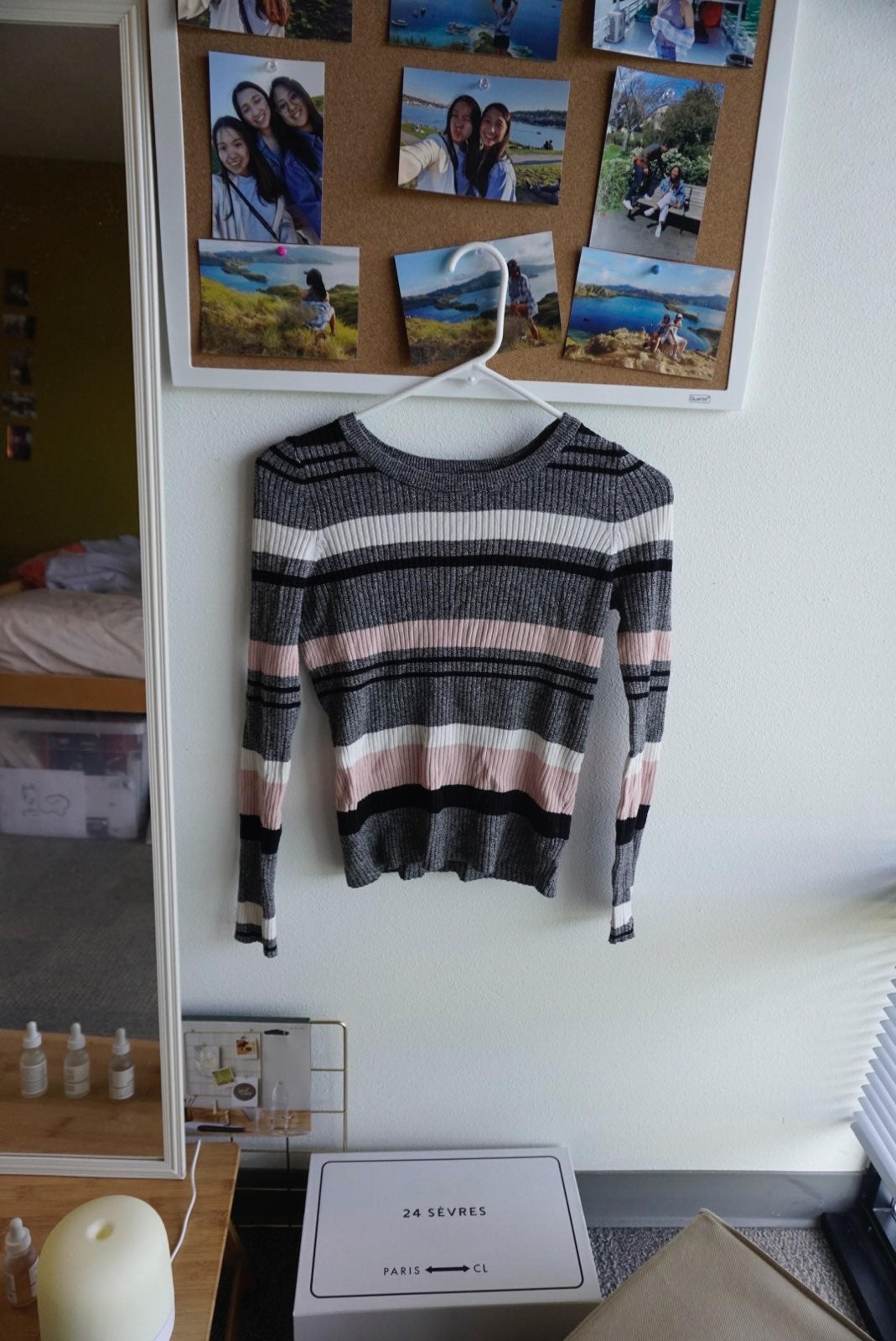 Striped mock neck ribbed top