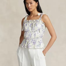 POLO RALPH LAUREN Pleated Satin Floral Tank
