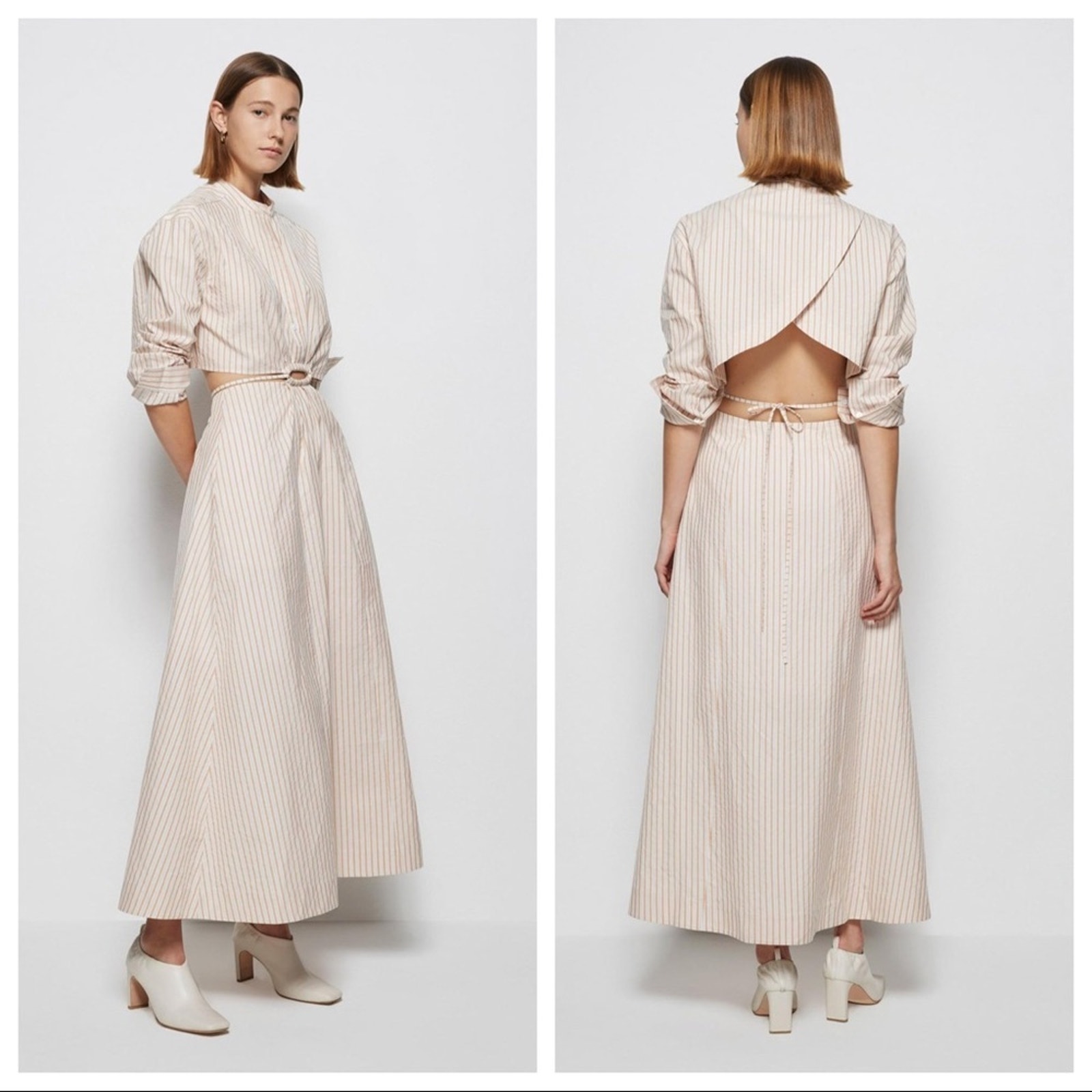 Jonathan Simkhai Janet Striped Open Back Cut-out Maxi Shirtdress Size 10 NWT