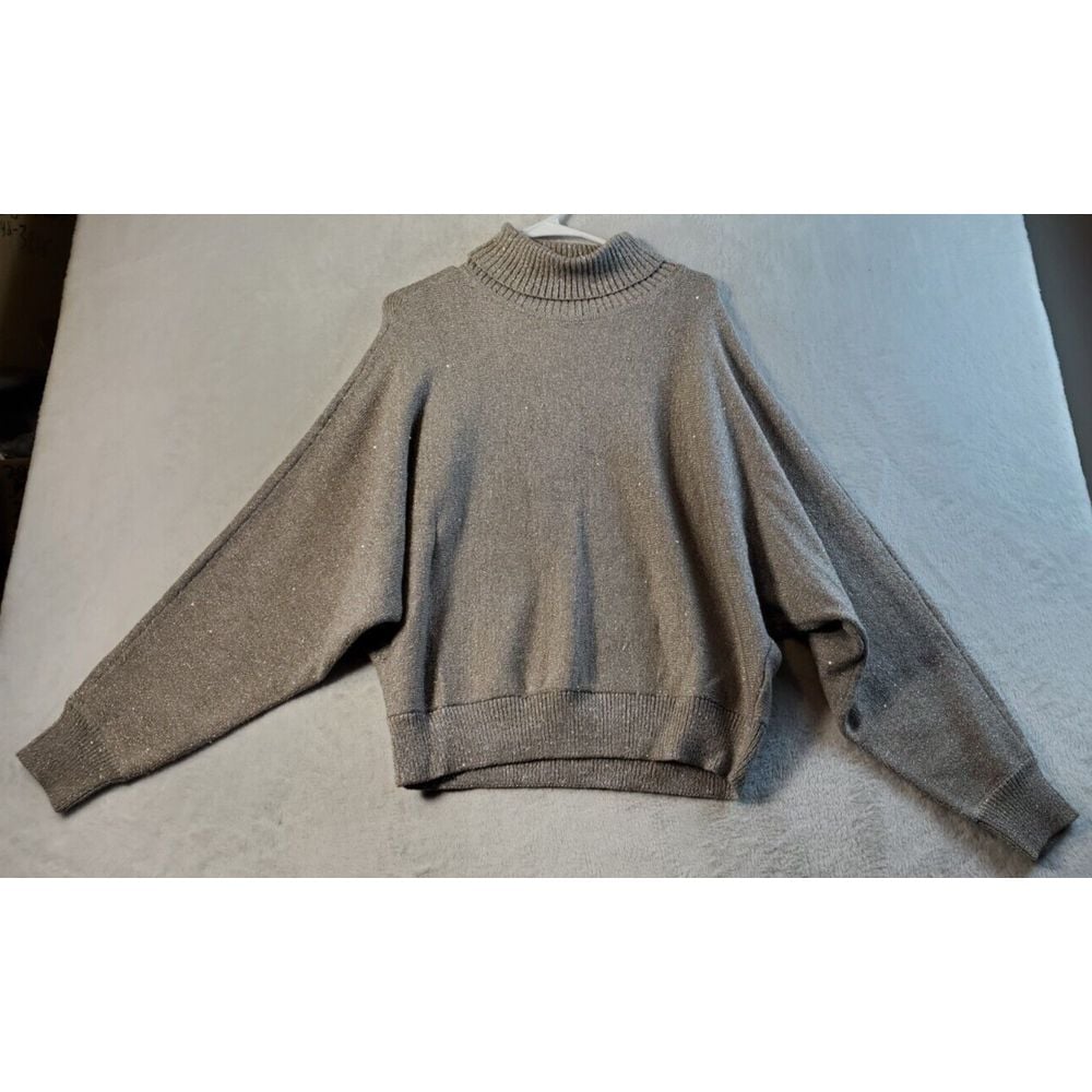 Express Sparkle Sweater Womens Size Large Brown Polyester Long Sleeve Mock Neck
