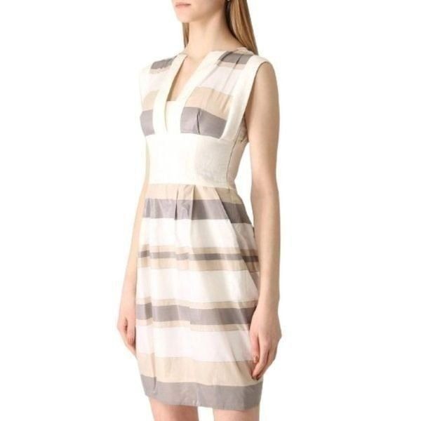 Armani Collezioni Women's Cream & Brown Striped Mini Dress Size 10