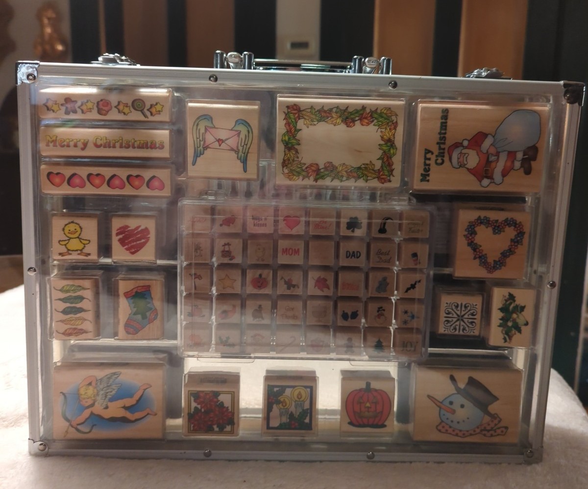 Wooden Stamp Set 78 pc & aluminium storage case