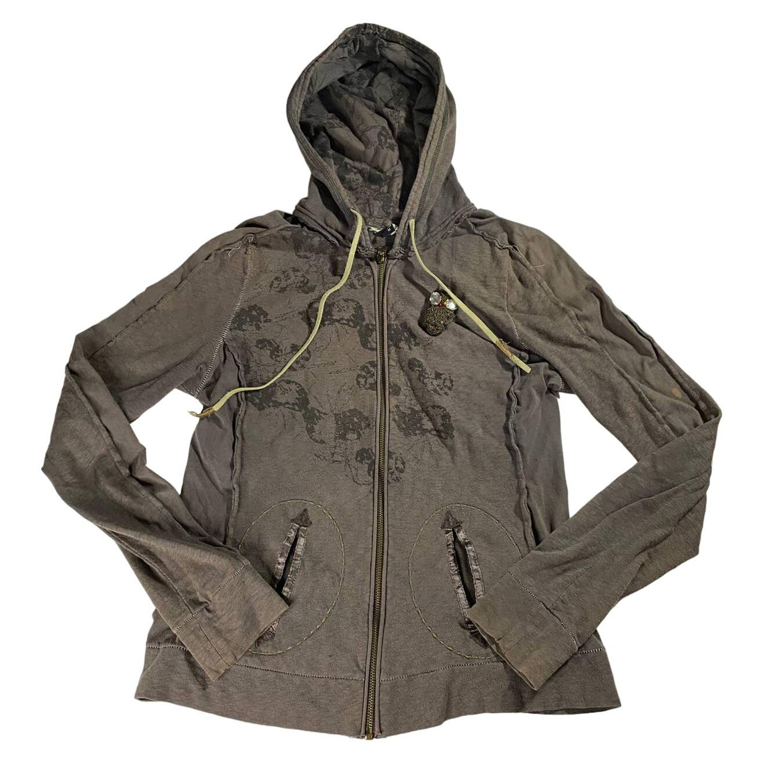 Miss Me Owl Embellished Printed Full Zip Hoodie Y2K Women's Size M